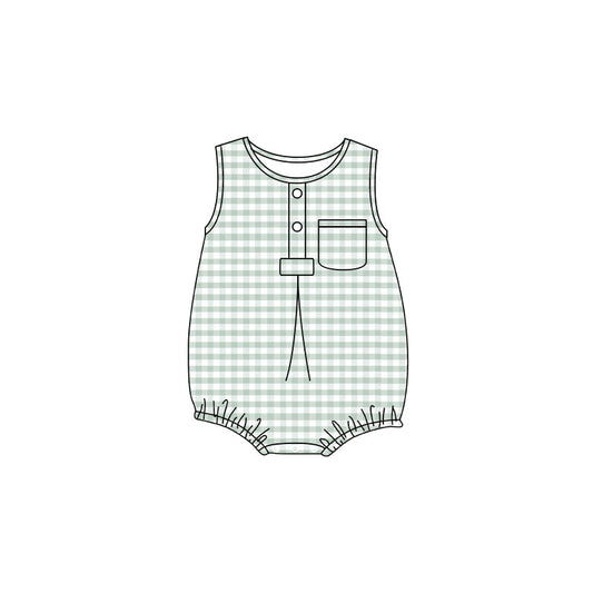 Green plaid toddle boy summer romper preorder