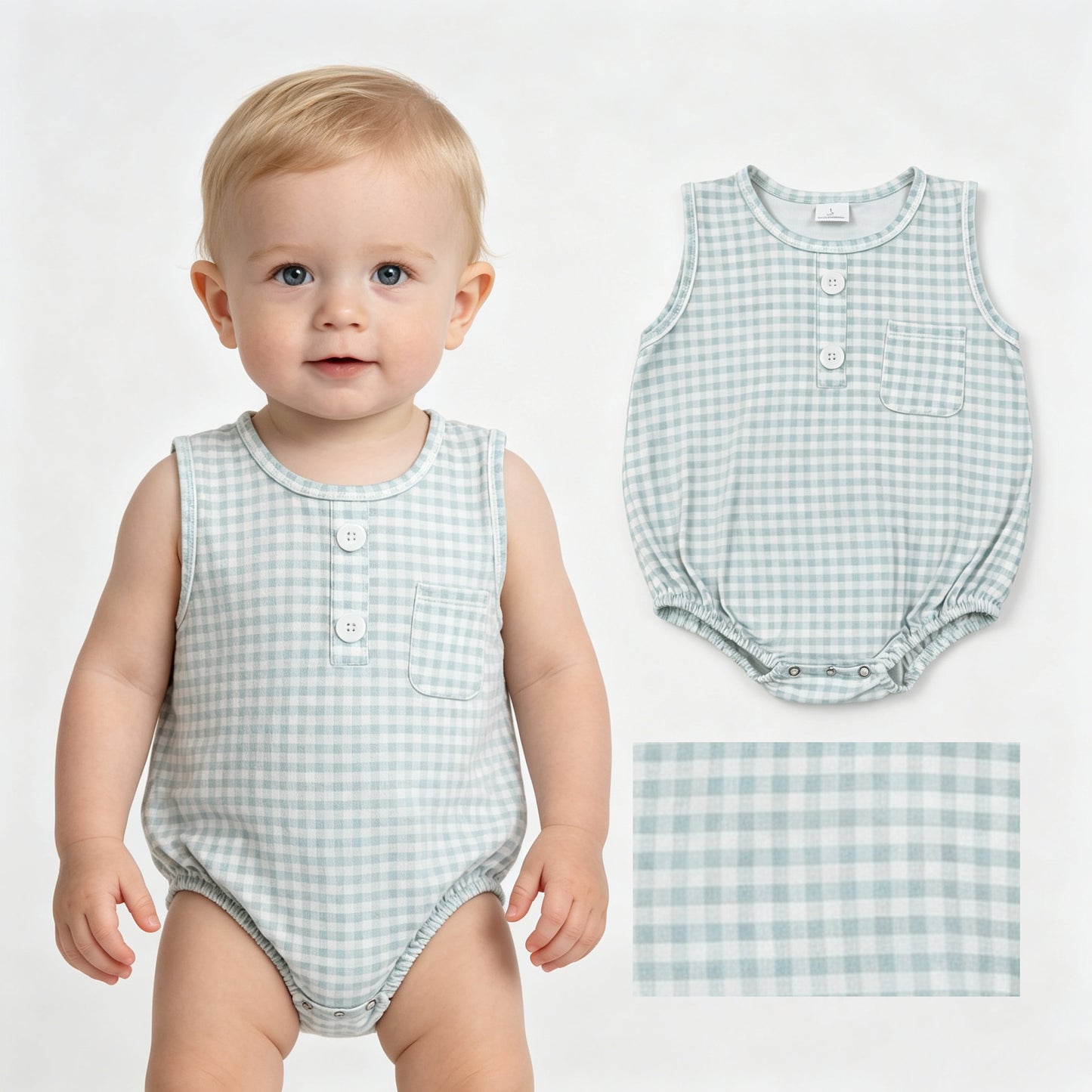 Green plaid toddle boy summer romper