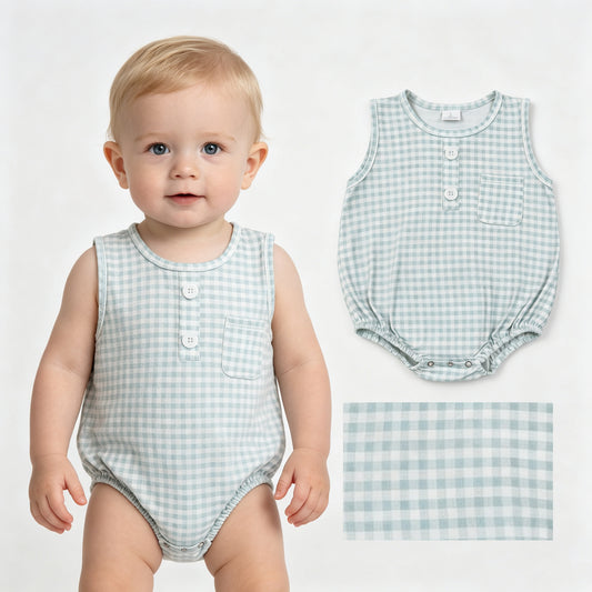Green plaid toddle boy summer romper