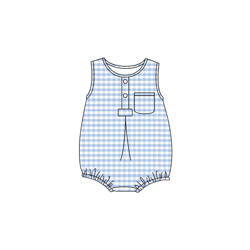 Blue  plaid toddle boy summer romper preorder