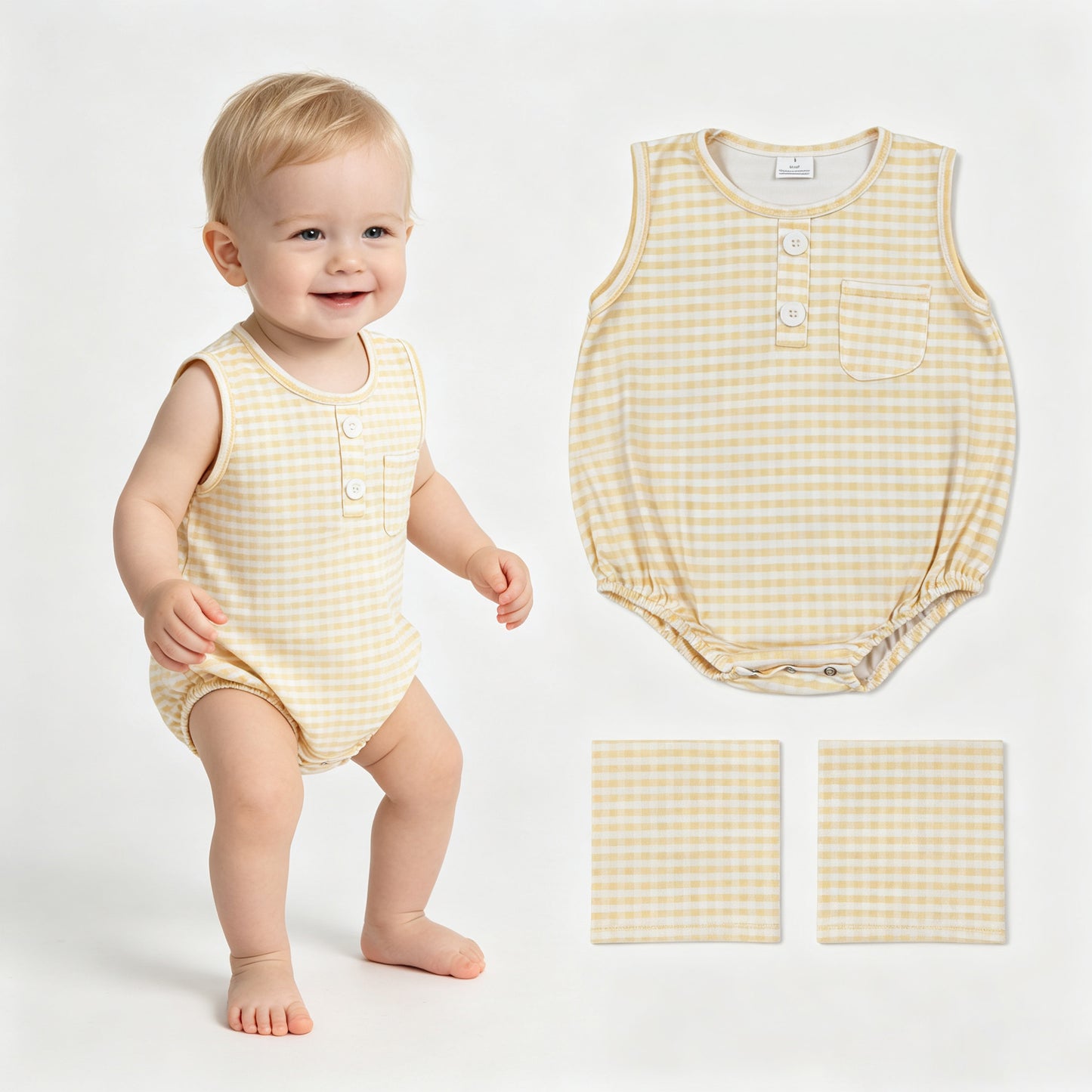 Yellow plaid toddle boy summer romper
