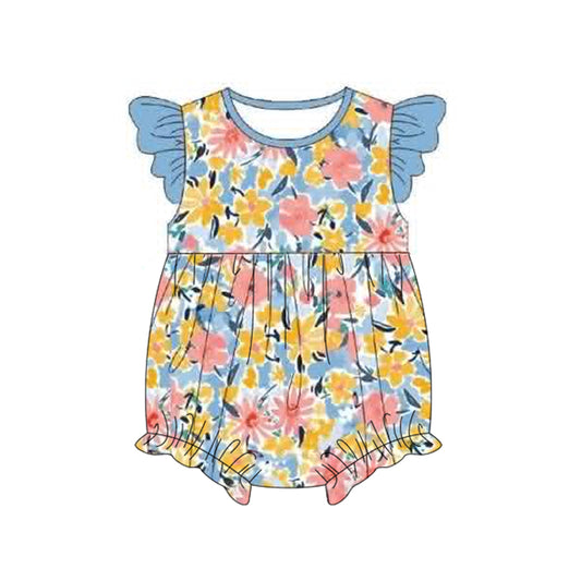 Toddle baby girl pink yellow flowers summer romper preorder