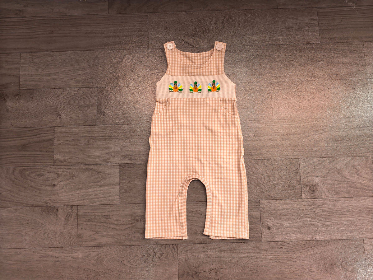 Toddle baby boy thanksgiving turkey smocked romper preorder