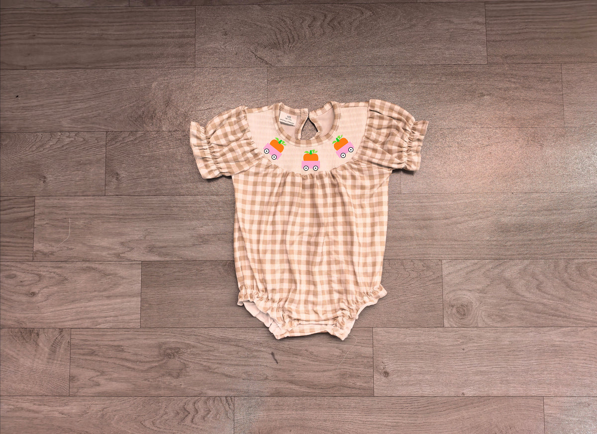 Toddle baby girl fall pumpkin short sleeve smocked romper preorder