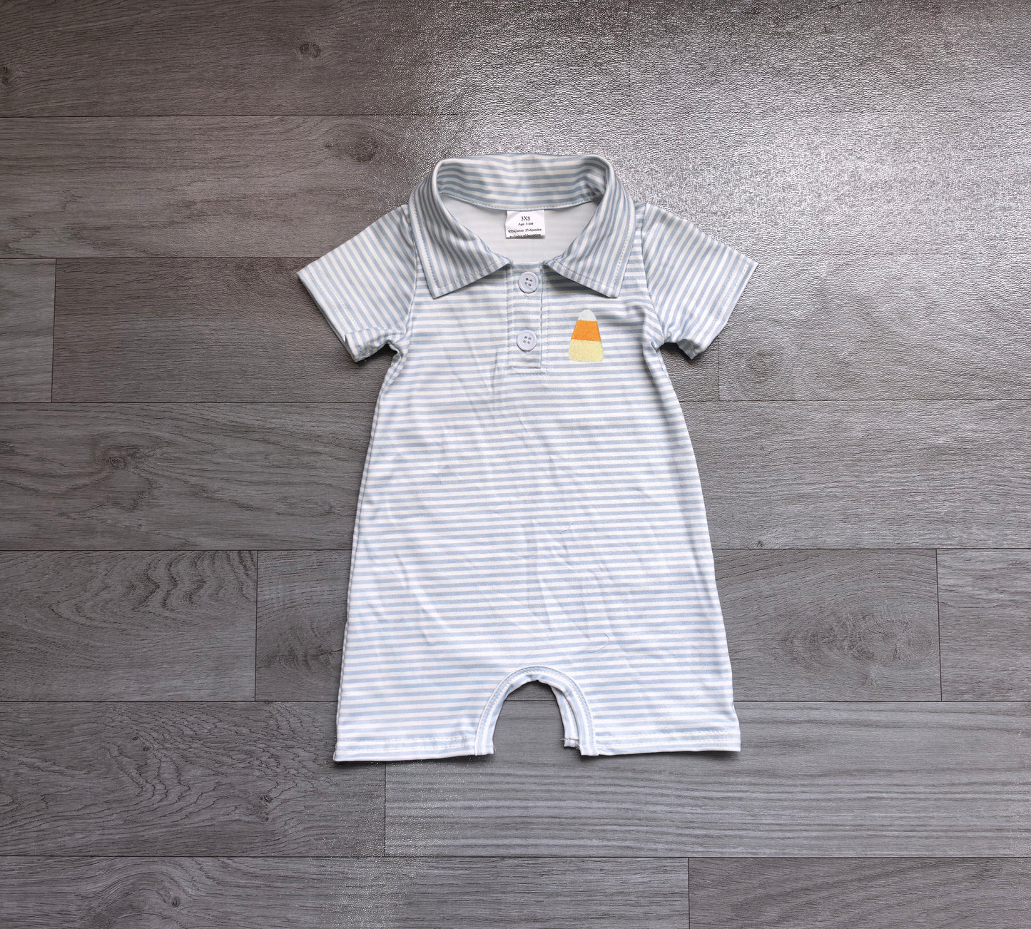 Toddle baby boy short sleeve Halloween candy corn embroidery design romper preorder