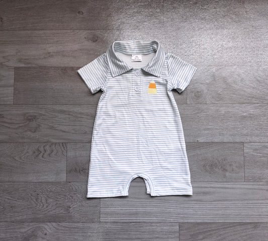 Toddle baby boy short sleeve Halloween candy corn embroidery design romper preorder