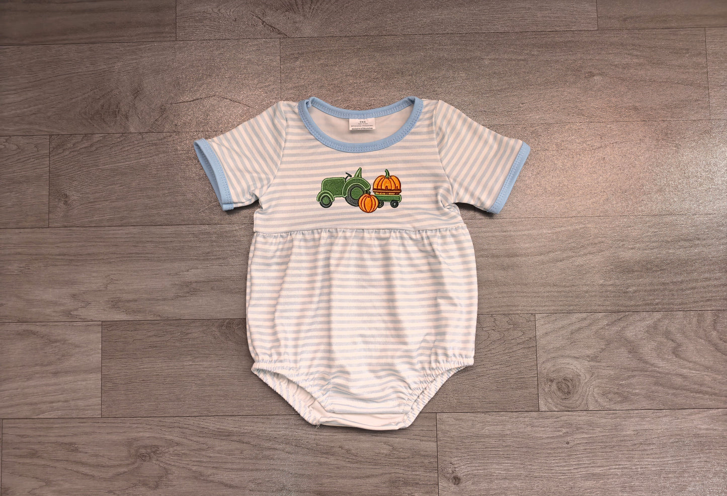Toddle baby boy fall pumpkins truck embroidery design romper preorder