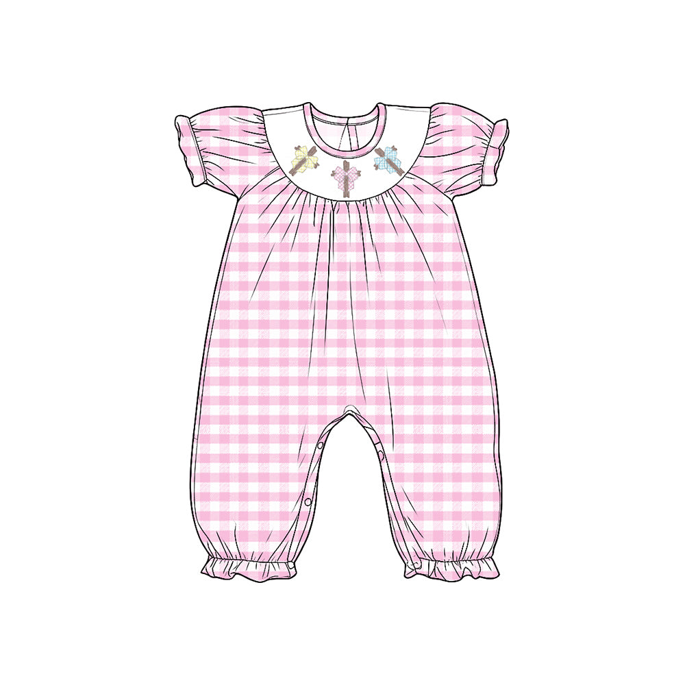 Easter cross toddle girls short sleeve smocked romper preorder