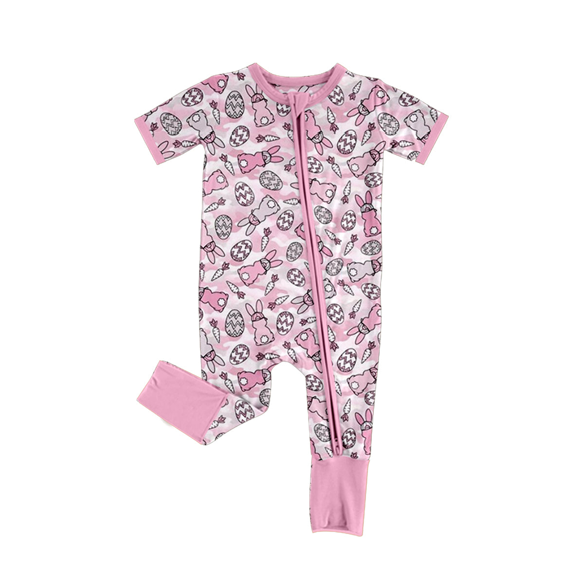 Easter bunny print toddle baby girl short sleeve zip romper preorder