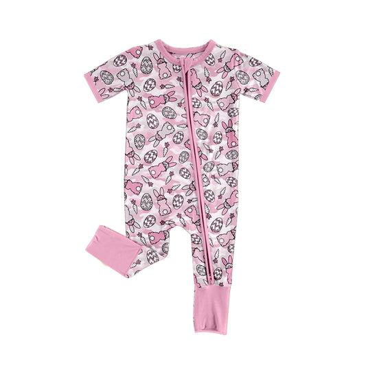 Easter bunny print toddle baby girl short sleeve zip romper preorder
