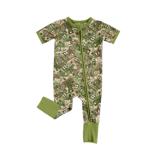 Easter bunny print toddle baby boy short sleeve zip romper preorder