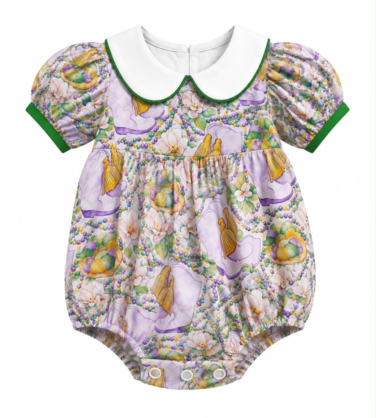 Mardi Gras print toddle baby girl short sleeve romper preorder