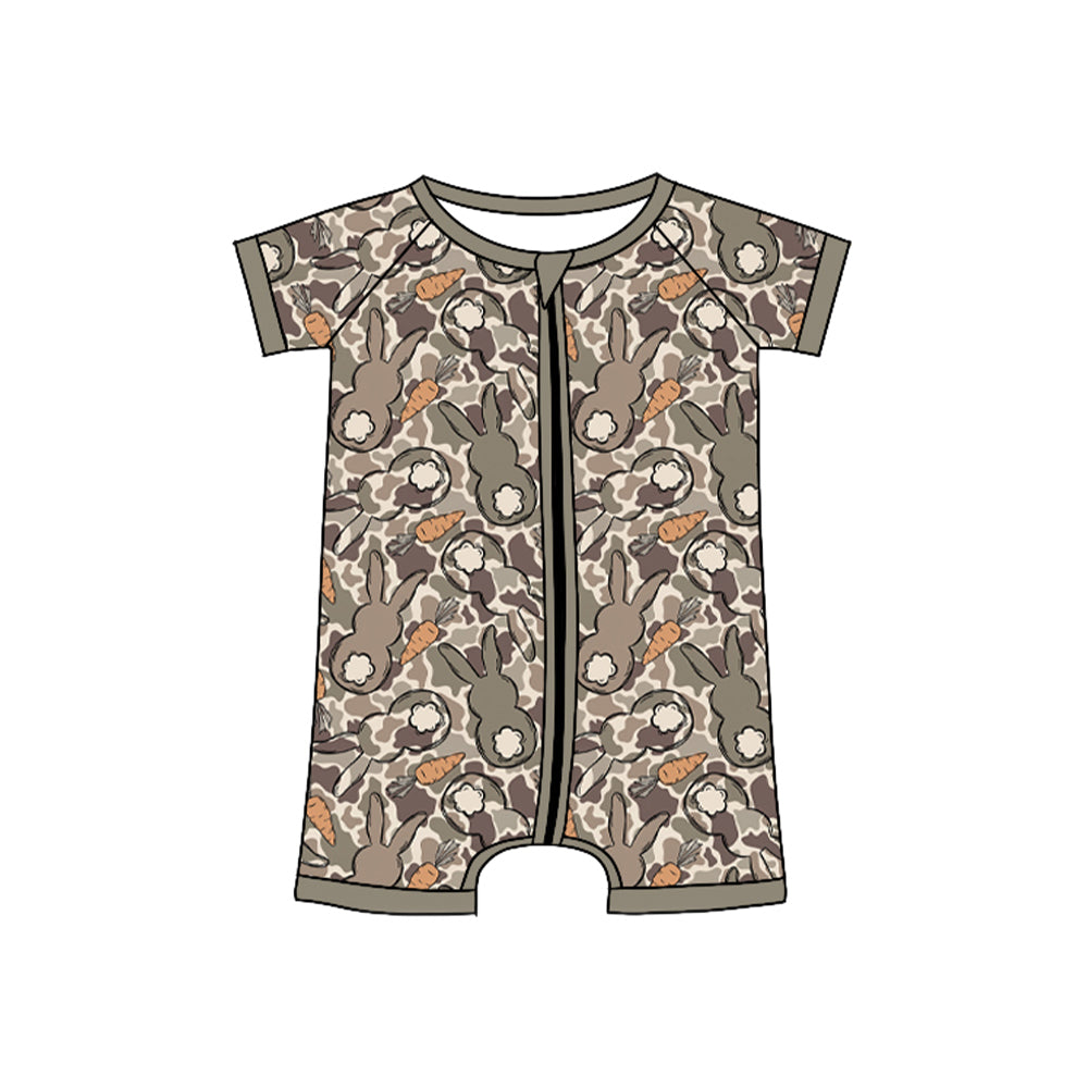 Easter bunny camo print toddle baby boy short sleeve romper preorder