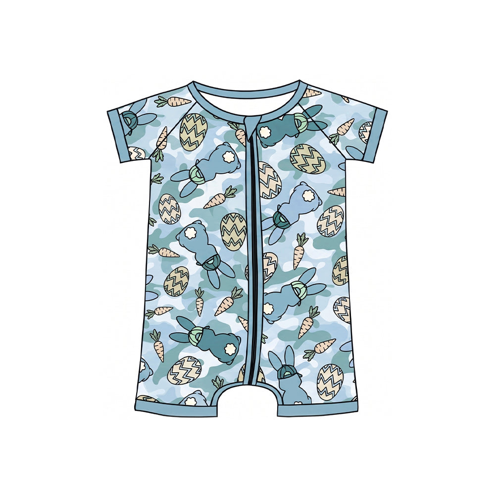 Easter bunny camo print toddle baby boy short sleeve romper preorder