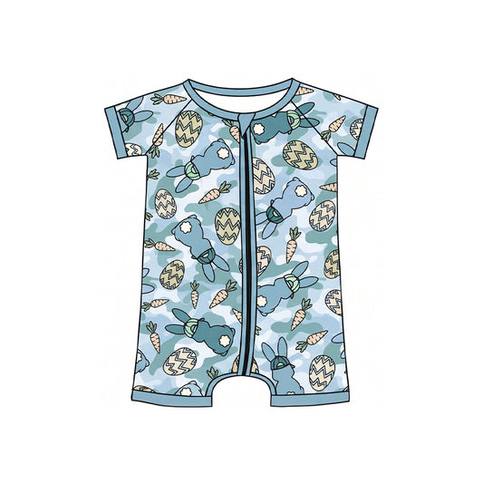Easter bunny camo print toddle baby boy short sleeve romper preorder