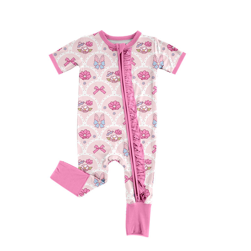 Easter bunny flowers print toddle baby girls short sleeve romper preorder