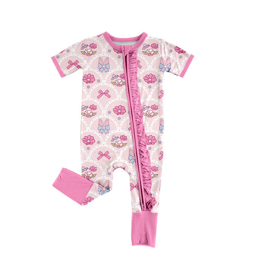 Easter bunny flowers print toddle baby girls short sleeve romper preorder