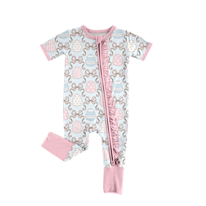 Easter bunny eggs print toddle baby girls short sleeve romper preorder