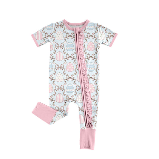 Easter bunny eggs print toddle baby girls short sleeve romper preorder