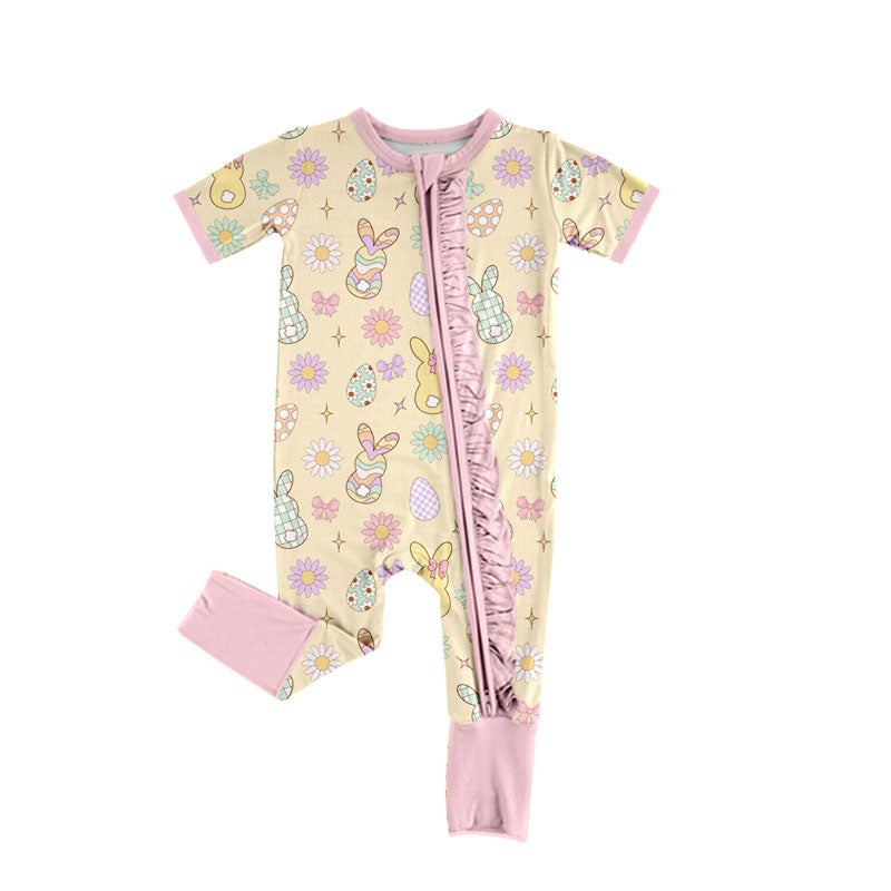 Easter bunny print toddle baby girls short sleeve romper preorder