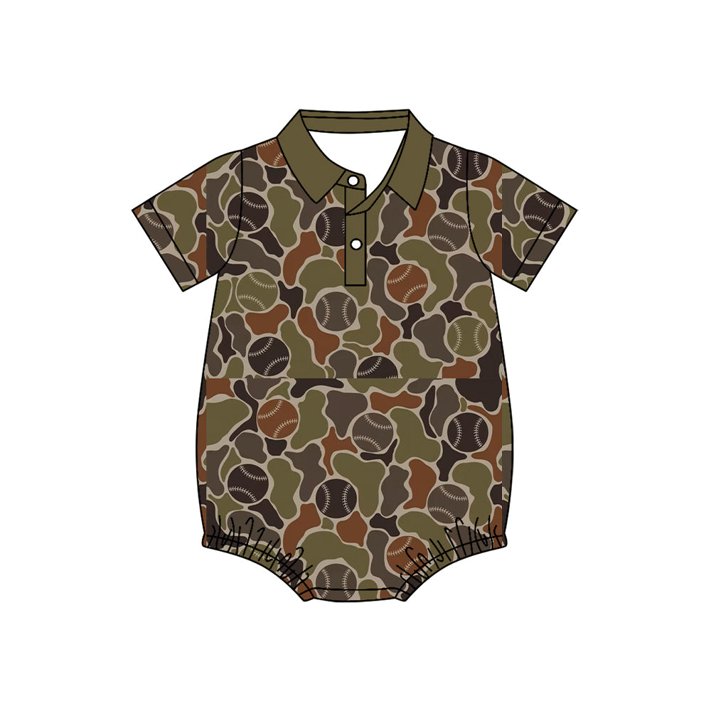 Baseball camo print toddle baby boy short sleeve romper preorder
