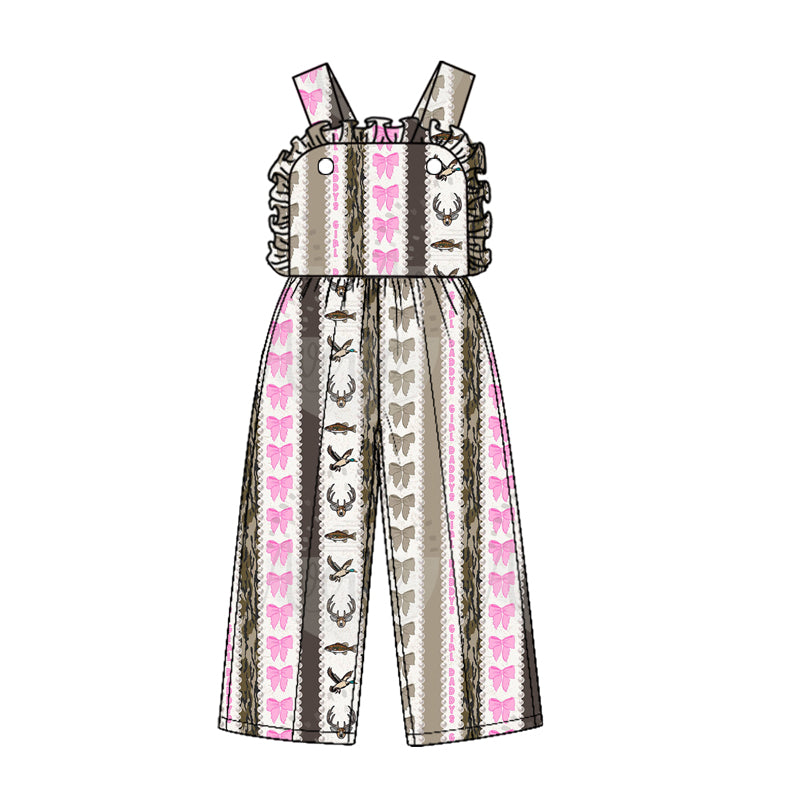 Toddle girls deer duck pink bow print jumpsuit preorder