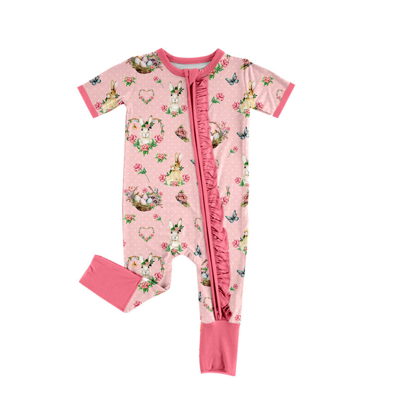 Easter bunny floral print toddle baby short sleeve romper preorder