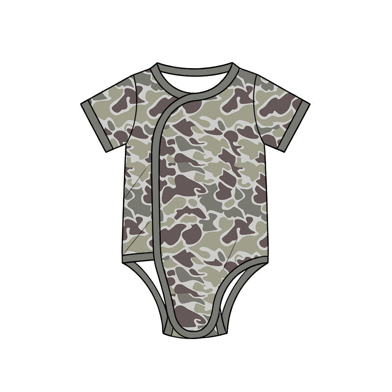 Dark grey camo print toddle baby short sleeve romper preorder