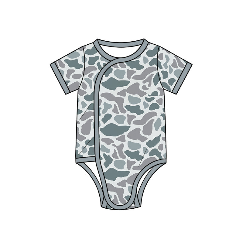 Light grey camo print toddle baby short sleeve romper preorder