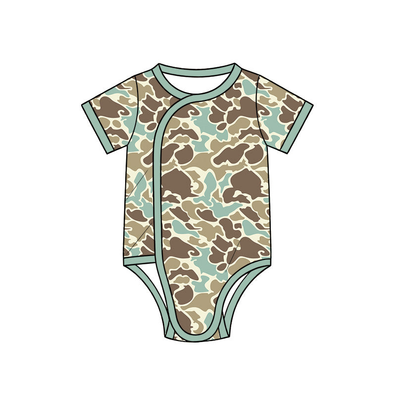 Khaki blue camo print toddle baby short sleeve romper preorder