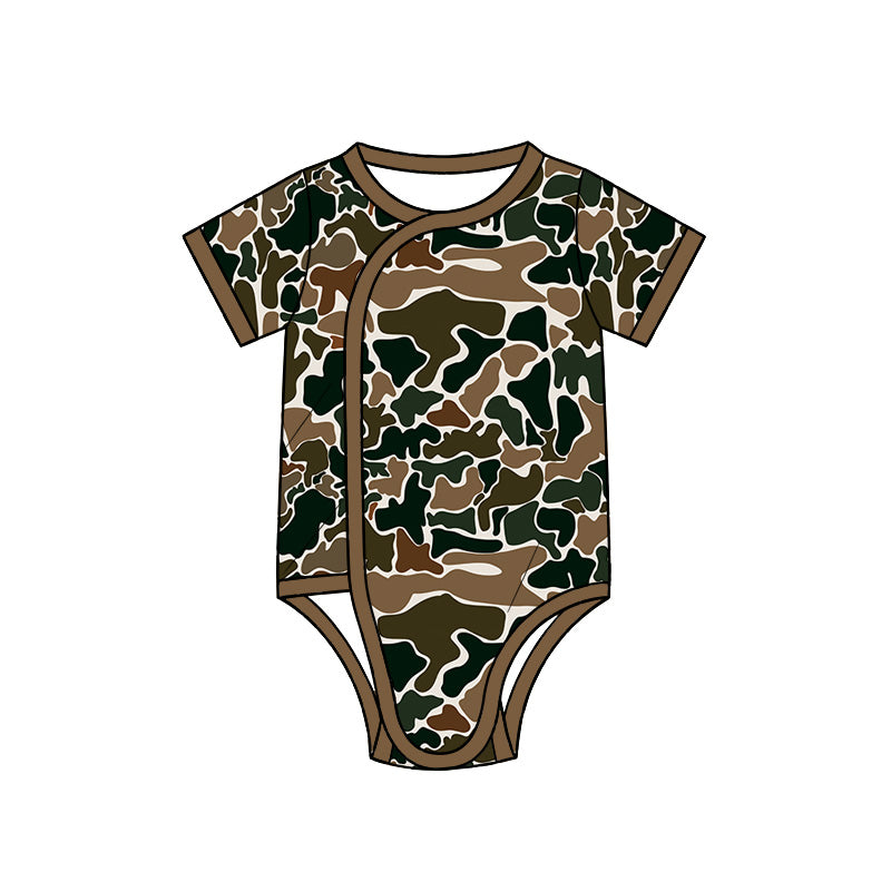 Green camo print toddle baby short sleeve romper preorder