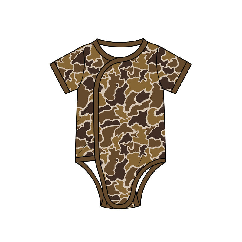 Brown camo print toddle baby short sleeve romper preorder