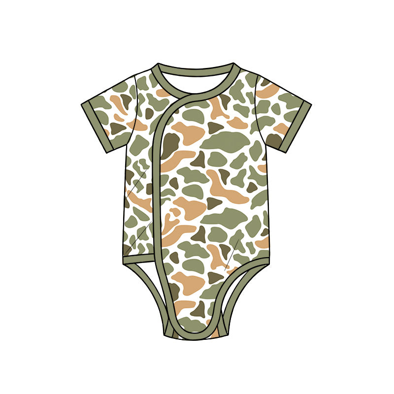 Green orange camo print toddle baby short sleeve romper preorder