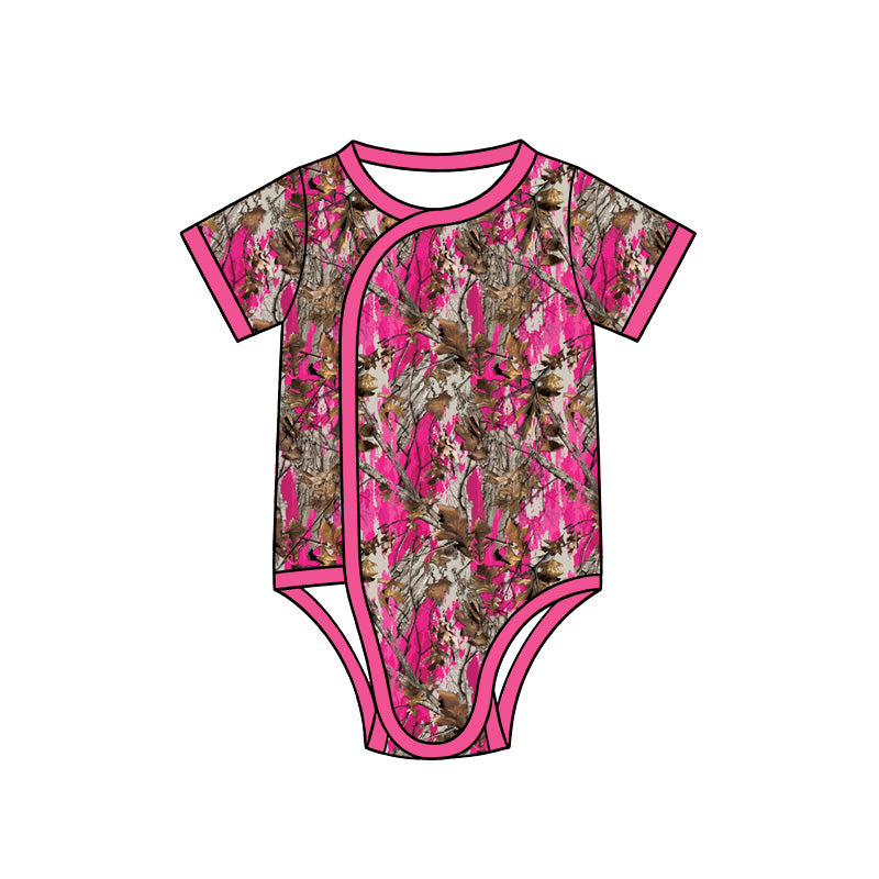 Hot Pink Camo print toddle baby short sleeve romper preorder