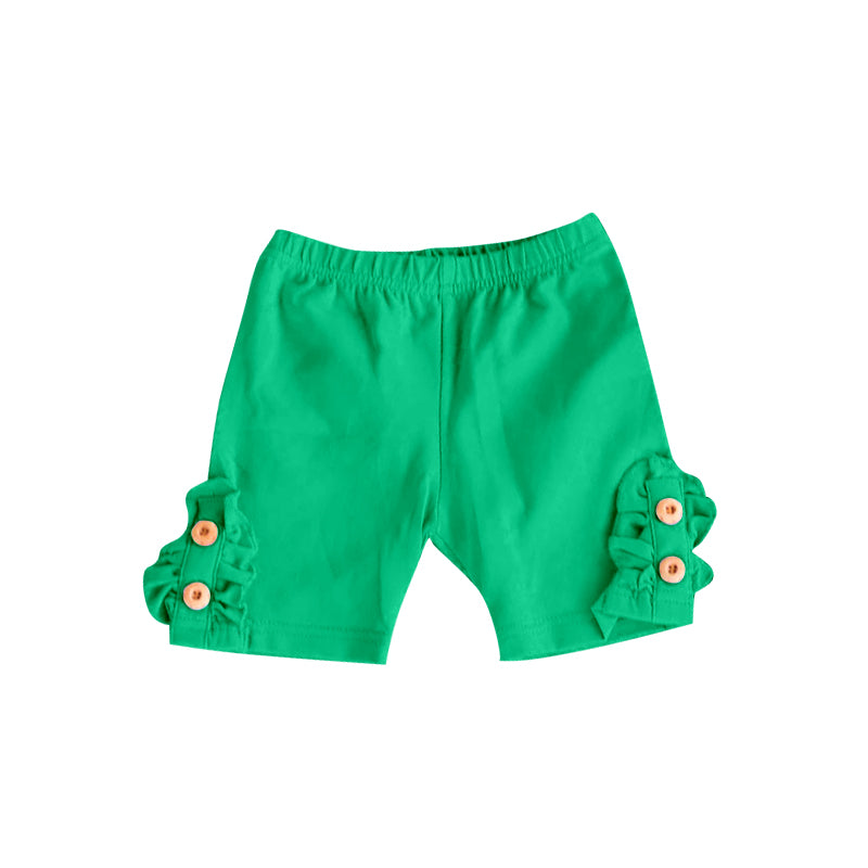 green cotton ruffle shorts preorder