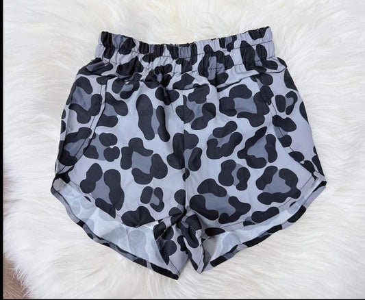 Adult women black grey cheetah shorts preorder