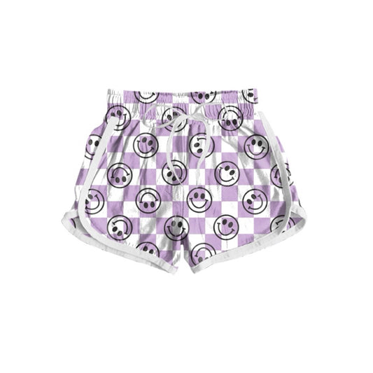 Adult women smile face lavender checkered shorts preorder