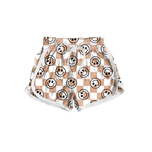 Adult women smile face khaki checkered shorts preorder