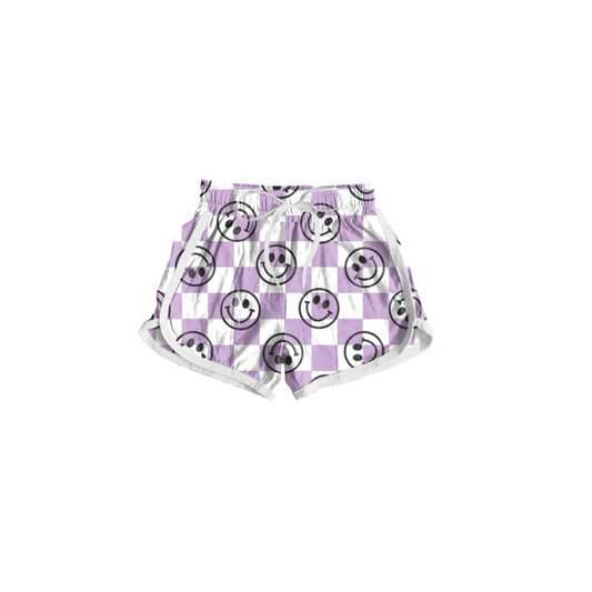 baby girl smile face lavender checkered summer shorts preorder