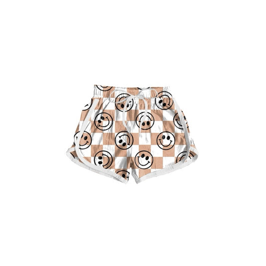 baby girl smile face lavender khaki checkered summer shorts preorder