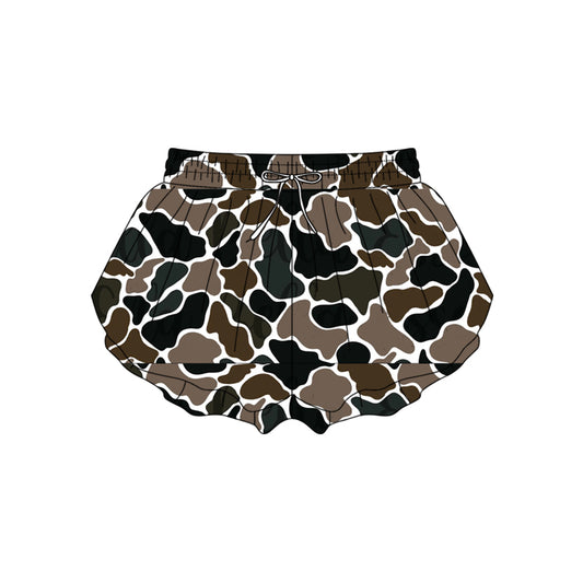 Adult women brown green camo summer yoga shorts preorder