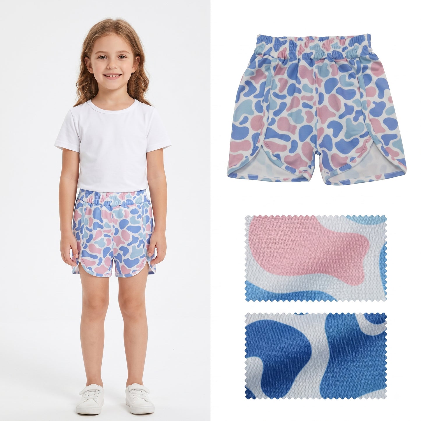 Toddle baby girls blue pink camo summer shorts