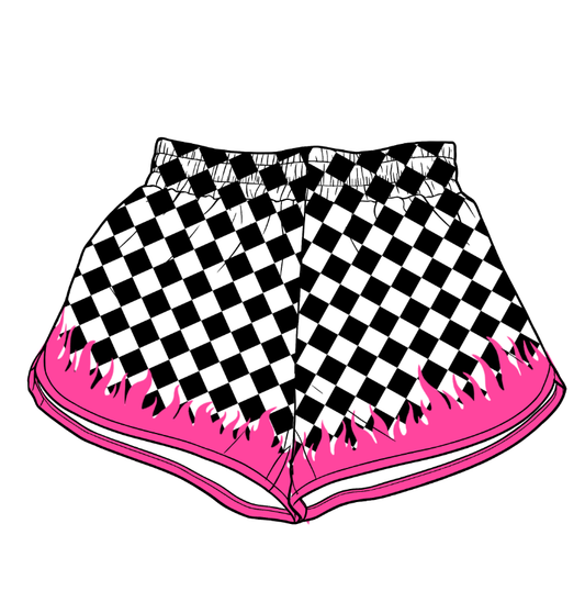 Adult women black plaid summer yoga shorts preorder