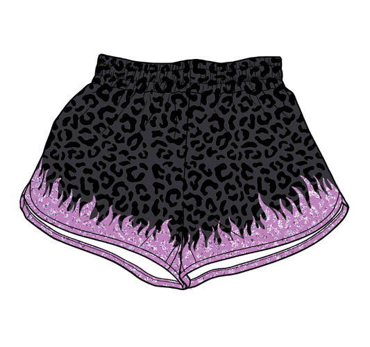 Adult women black leopard summer yoga shorts preorder
