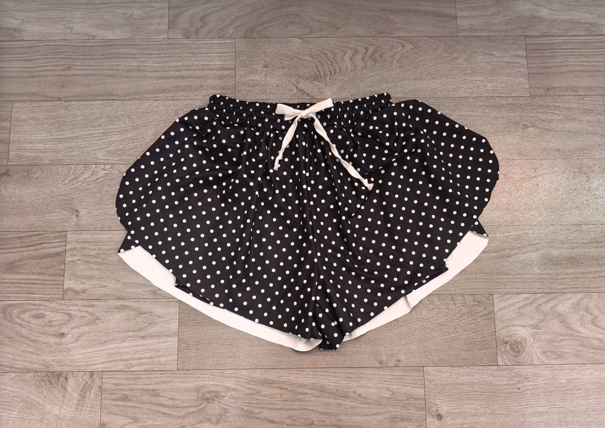 Adult women black polka dots summer yoga shorts preorder