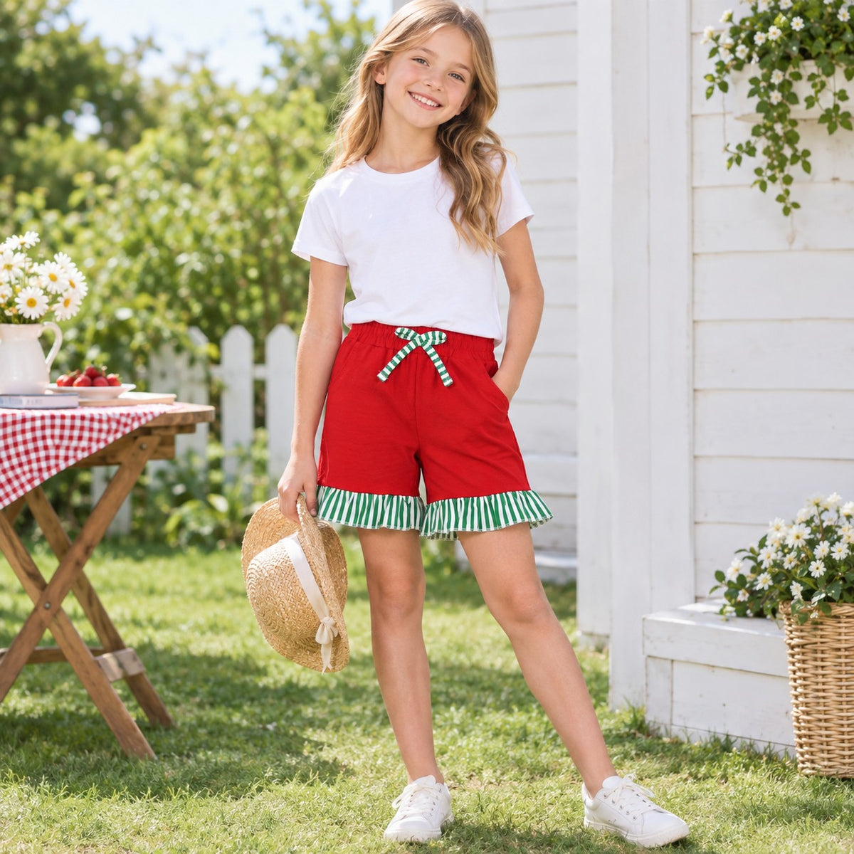 Toddle baby girls red color summer shorts