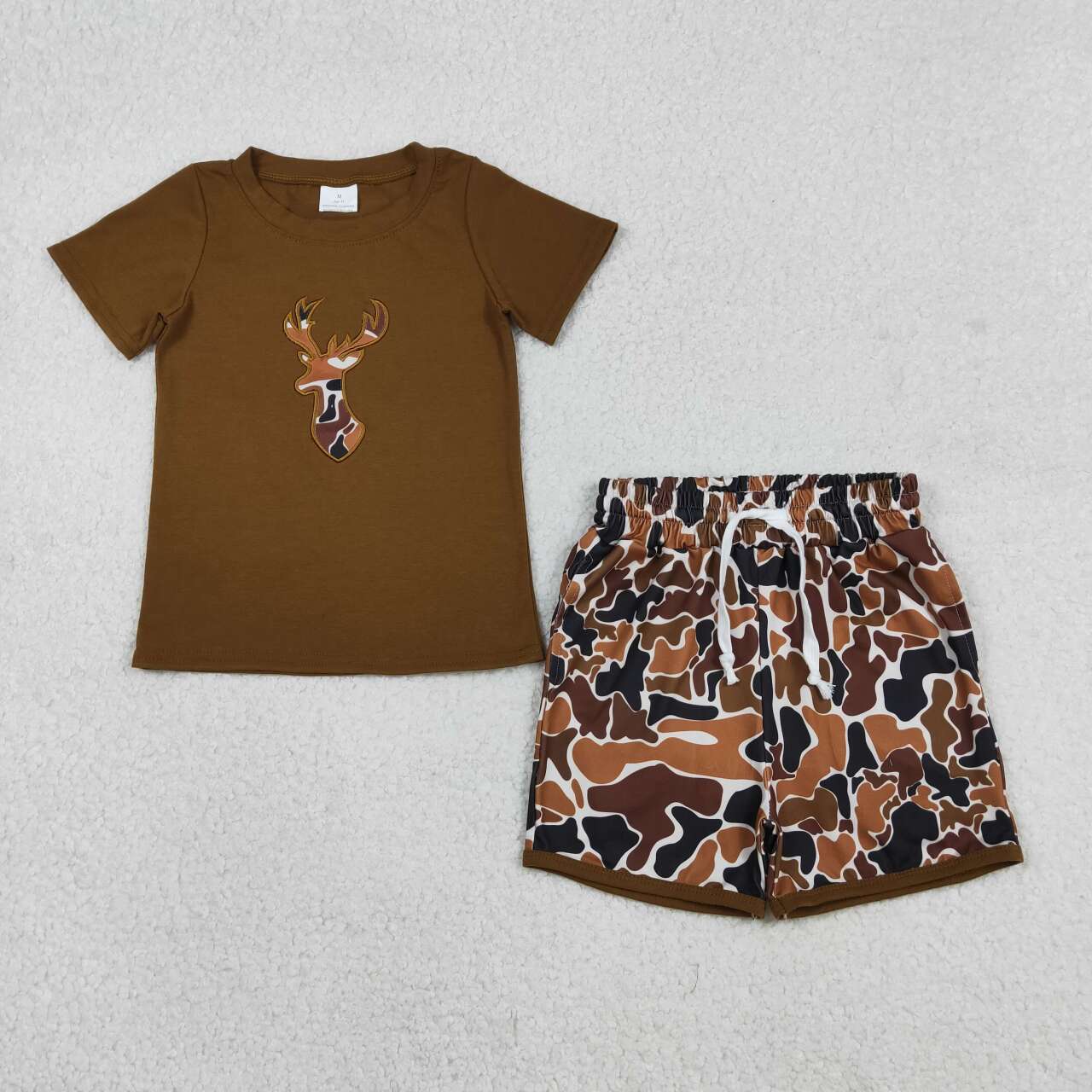 Embroidery Camo deer shirt matching shorts boy summer outfit