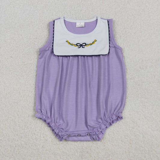 Mardi Gras embroidery bow design toddle girls romper