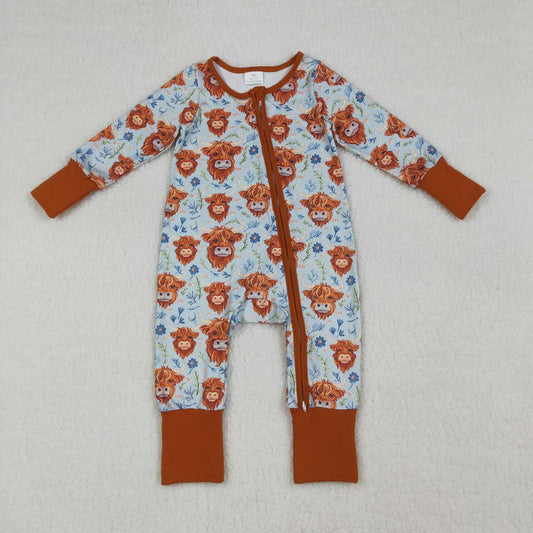 Toddle girls highland cow western zip romper