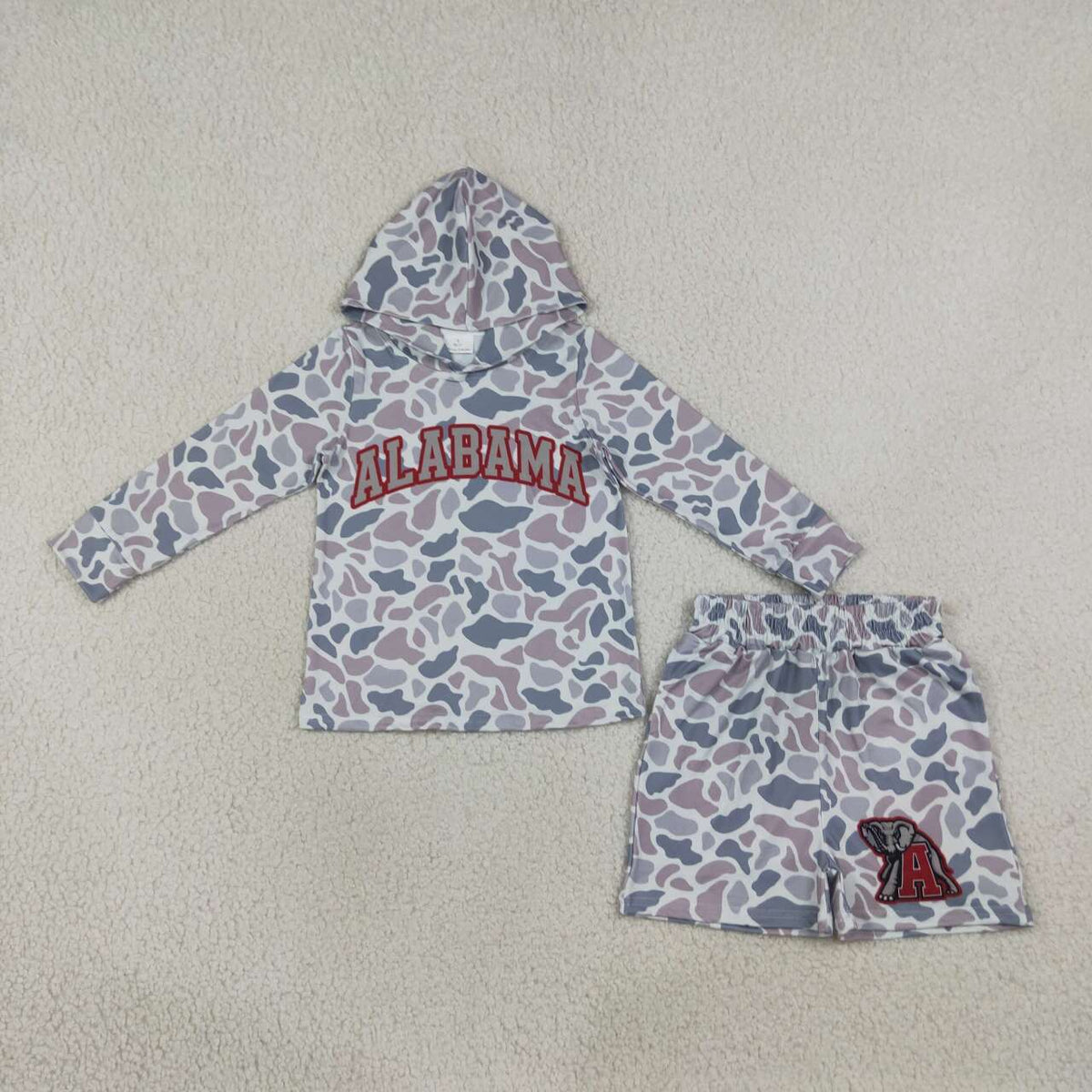 Boys long sleeve alabama camo hoodie top matching shorts outfit